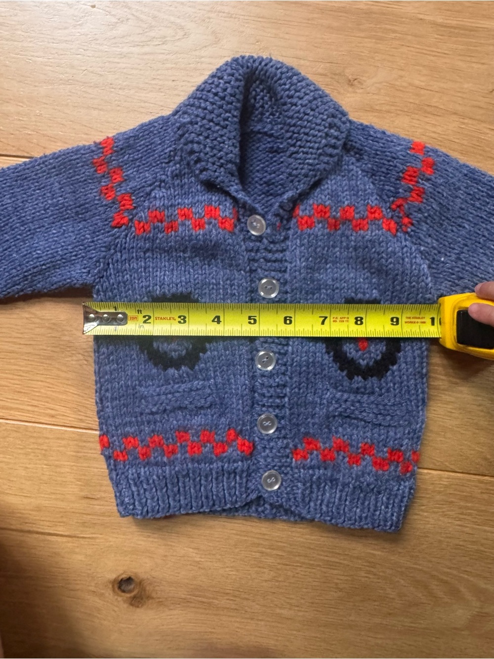 Hand knit 18-24 month Navy Knit Button Cardigan - Picture 6 of 10